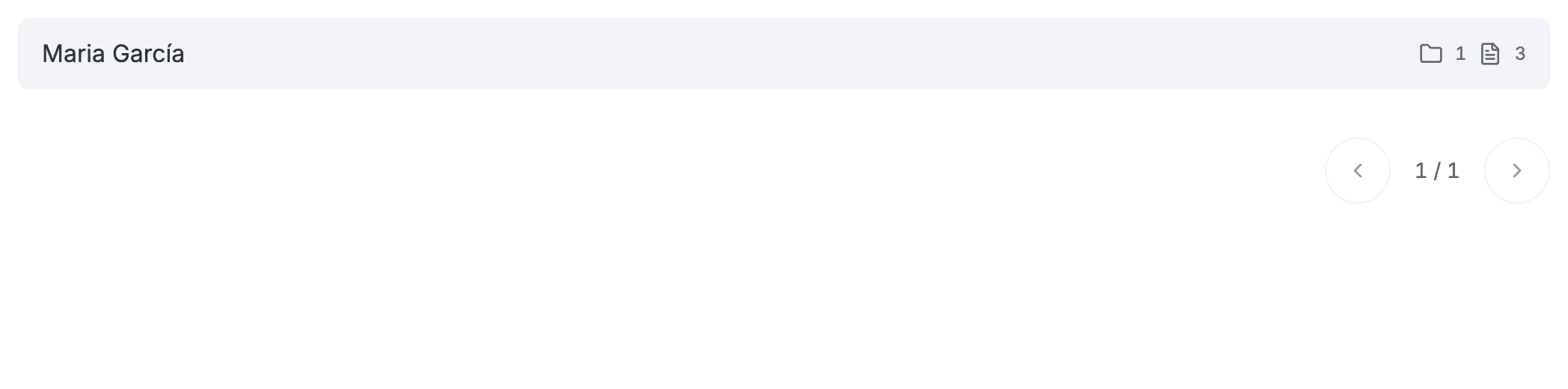 The client list showing a single entry for Maria García, with a document count of three.
